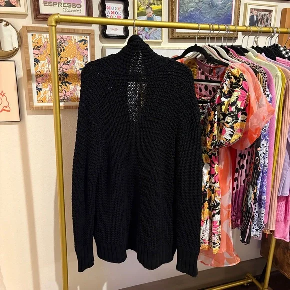 John Varvatos Black Silk Blend Chunky Knit Cardigan Sweater - Picture 6 of 7